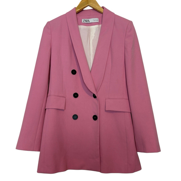 Zara Women Blazer Pink Double Breasted Shawl Collar Blogger Fave Size S Feminine - Picture 6 of 11